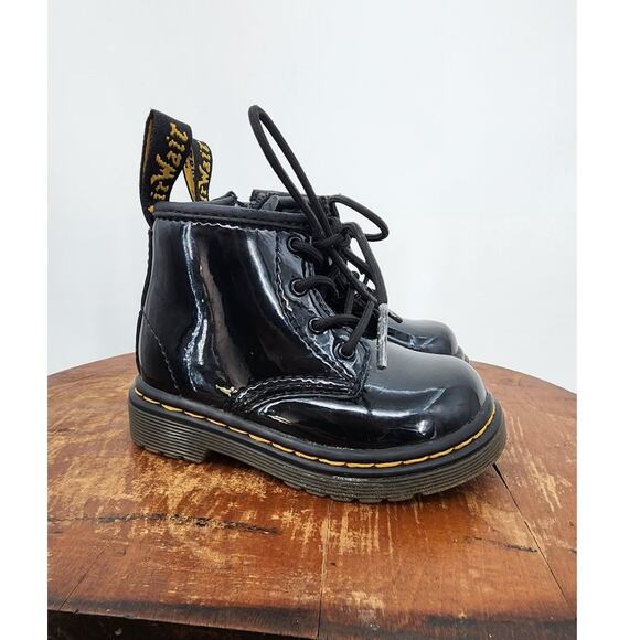 Toddler Doc Dr. Martens Black Patent Leather Boots Size US 5 1460 - Picture 3 of 8